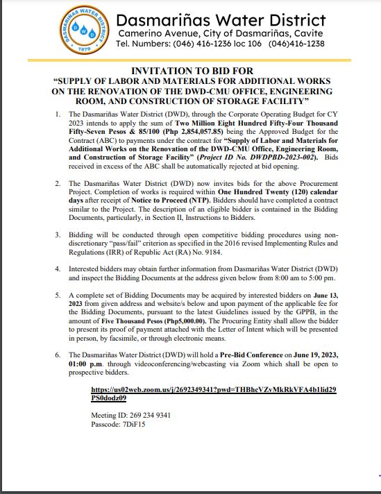 INVITATION TO BID - Dasma Water District